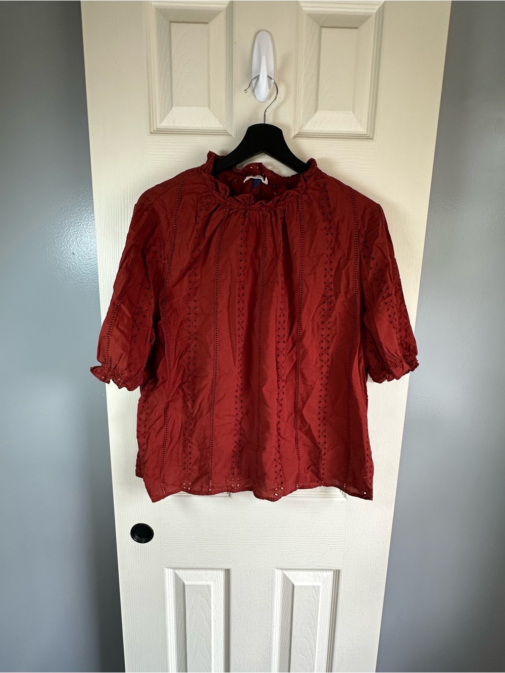Universal Thread Rust Red Eyelet Ruffle Neck Blouse